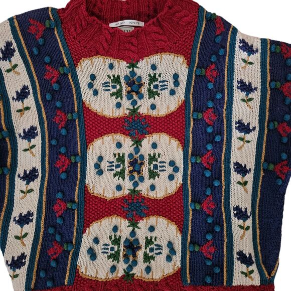 Vintage IVY Hand Knit Chunky Sweater Womens sz Small / Med Floral Funky - Picture 3 of 7